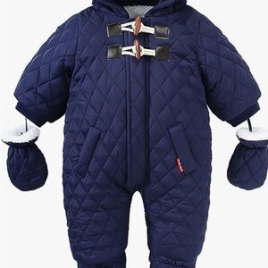 Navy Quilted Baby Snowsuit with Mittens
